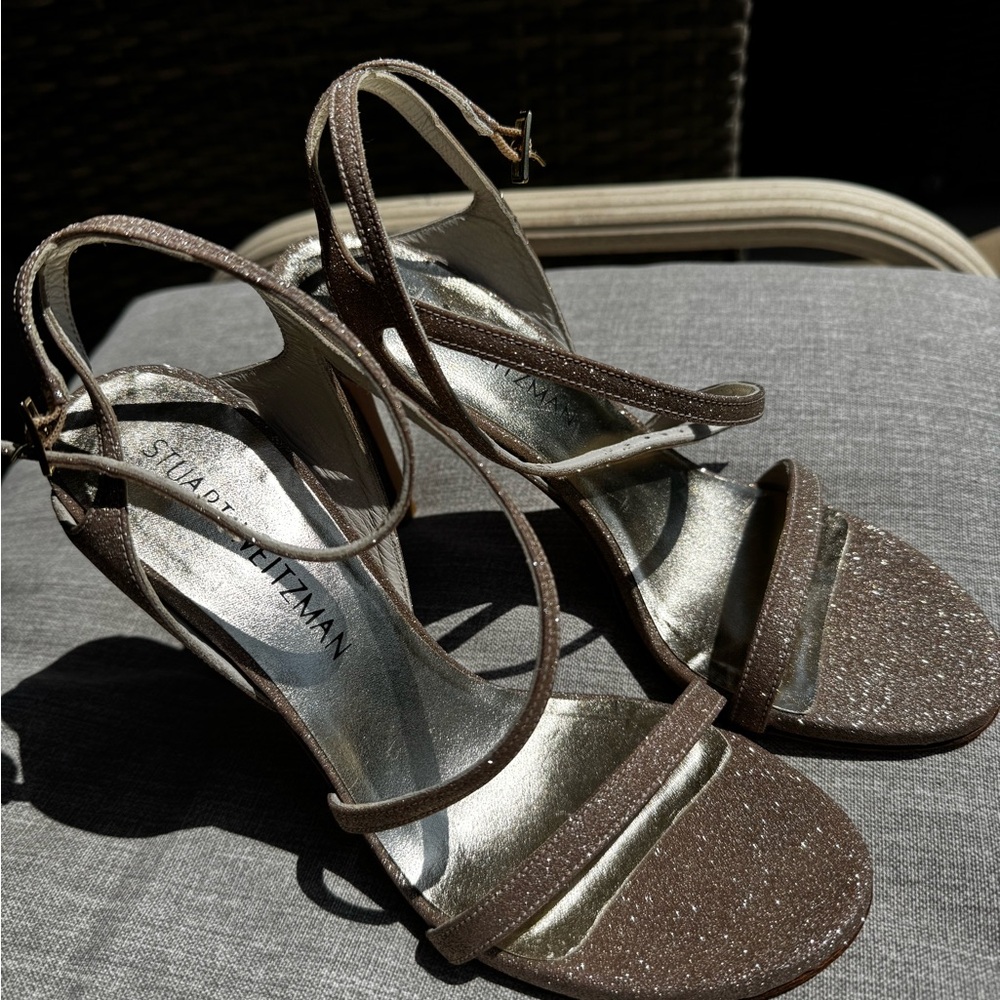 Stuart Weitzman Champagne Glitter Heeled Sandals